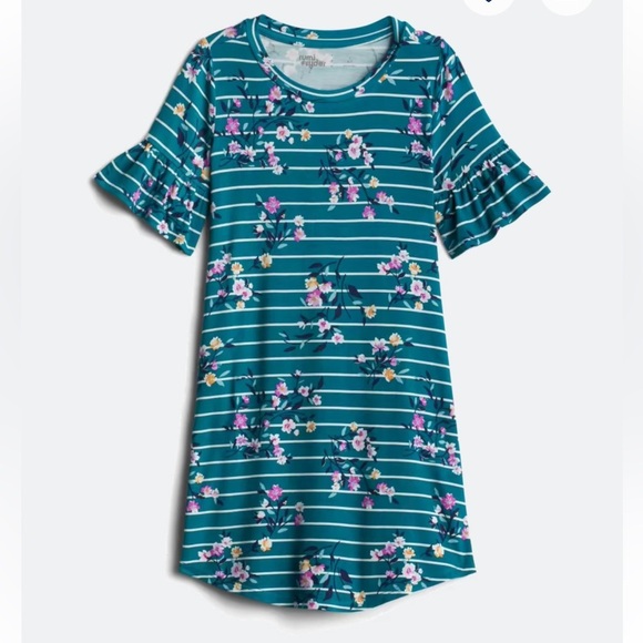 Floral Striped Kids Casual Dress - Teal - Picture 1 of 3